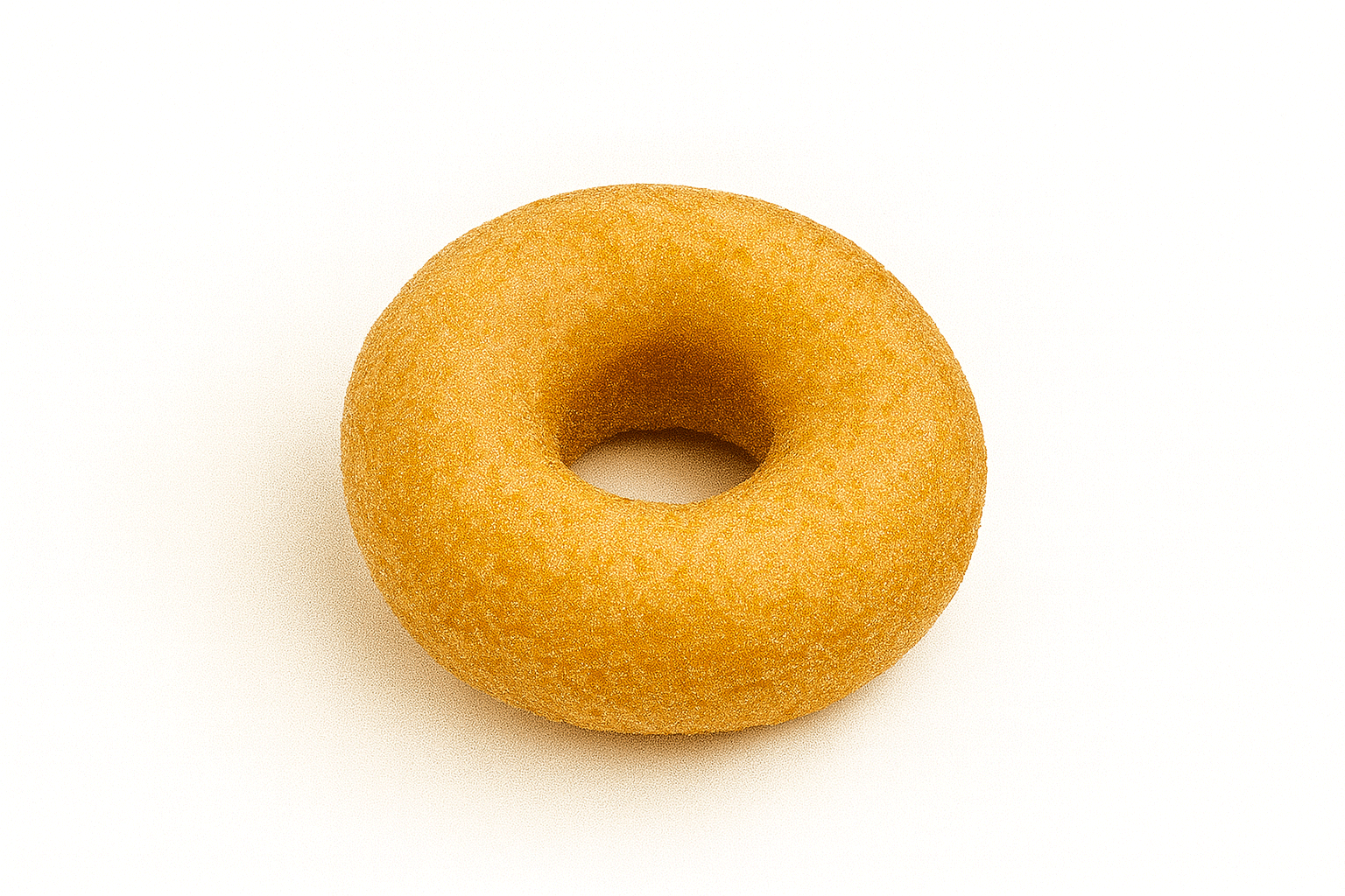 Traditional cake donut, round and golden, with a moist and tender texture and hint of vanilla.