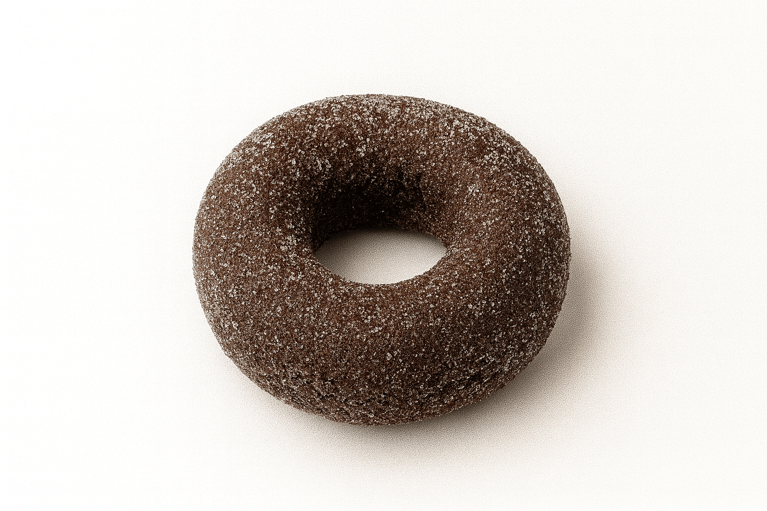 Rich chocolate cake donut dusted with sugar on a white background