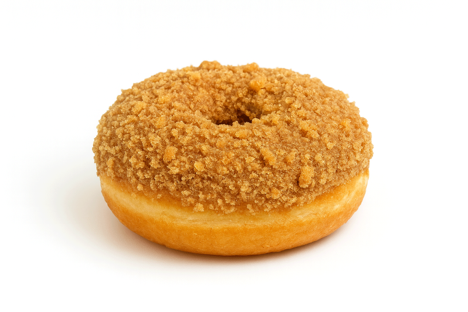Cinnamon crumble raised donut on white background