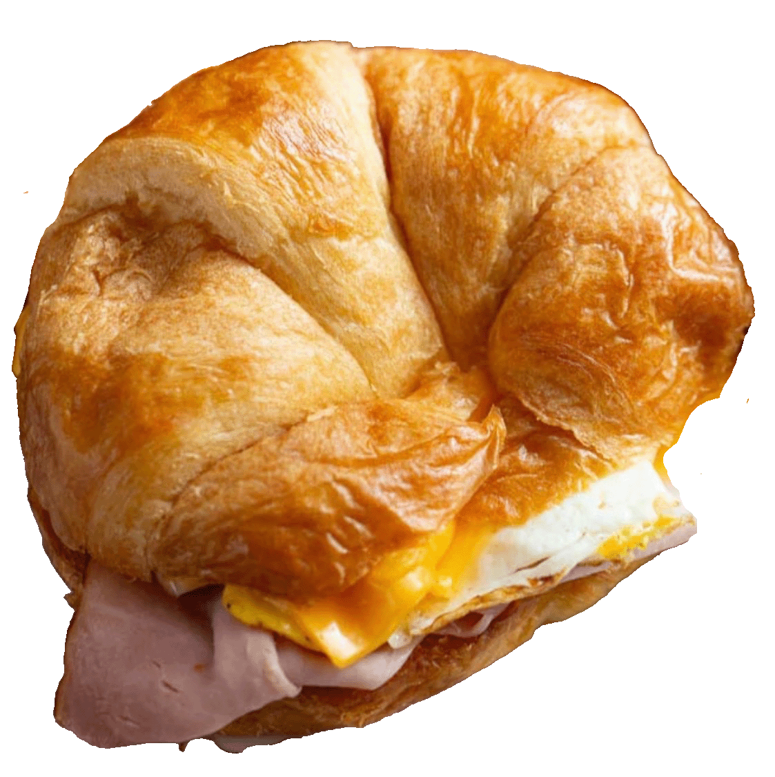 Croissant breakfast sandwich with ham, egg, and cheese from Neida’s Palace Donut Shop in Hesperia, CA