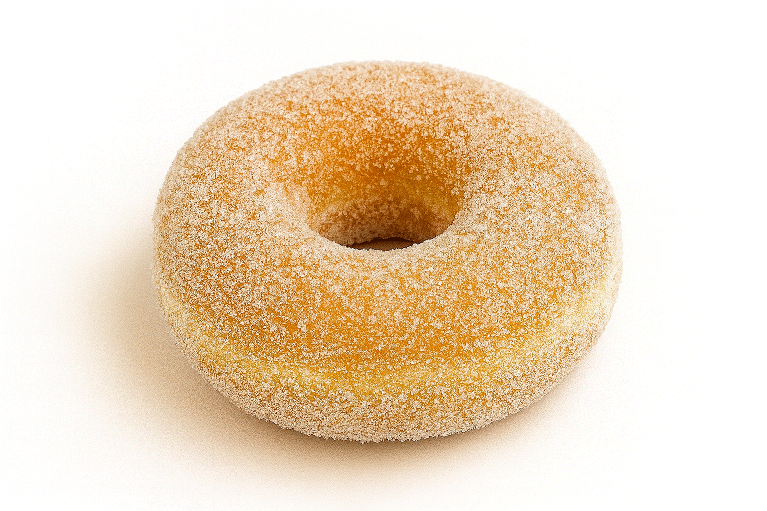 Light and fluffy sugar-coated yeast donut on white background